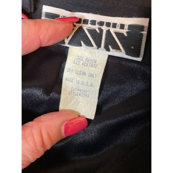 Vintage 90s Aziz Collection Black Pleated Tuxedo Satin Trim Pants Sz 6 - Picture 11 of 11